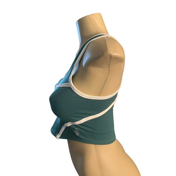 Women S M Free People FP Movement Cross Bar Cami Green White Crop Tank Top - Picture 3 of 6